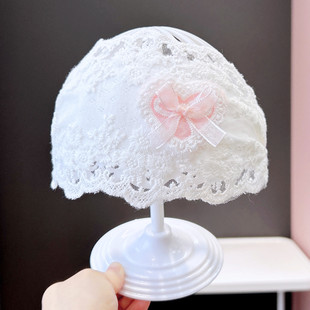婴儿帽子夏季薄女宝宝新生儿小月龄公主护囟门遮脑门胎帽蕾丝发带