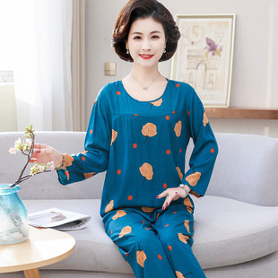 中老年纯棉绸睡衣老人家居服老太太妈妈绵绸套装女款夏季长袖大码