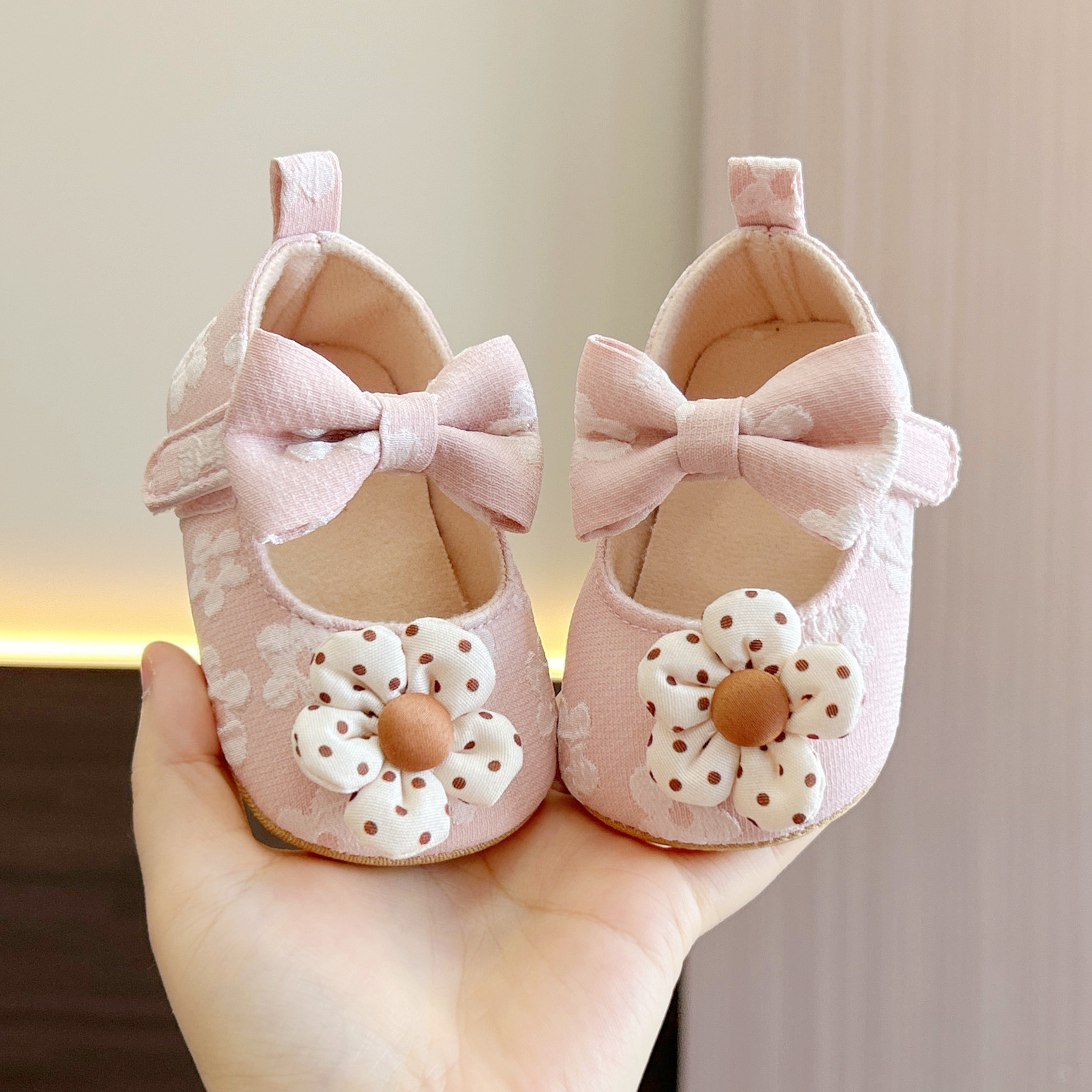 秋季女宝宝学步鞋蝴蝶结花朵软底