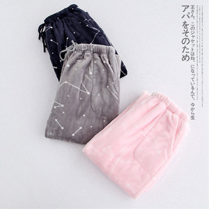 秋冬新款情侣法兰绒睡裤男士女士加绒加厚宽松休闲大码长裤家居裤