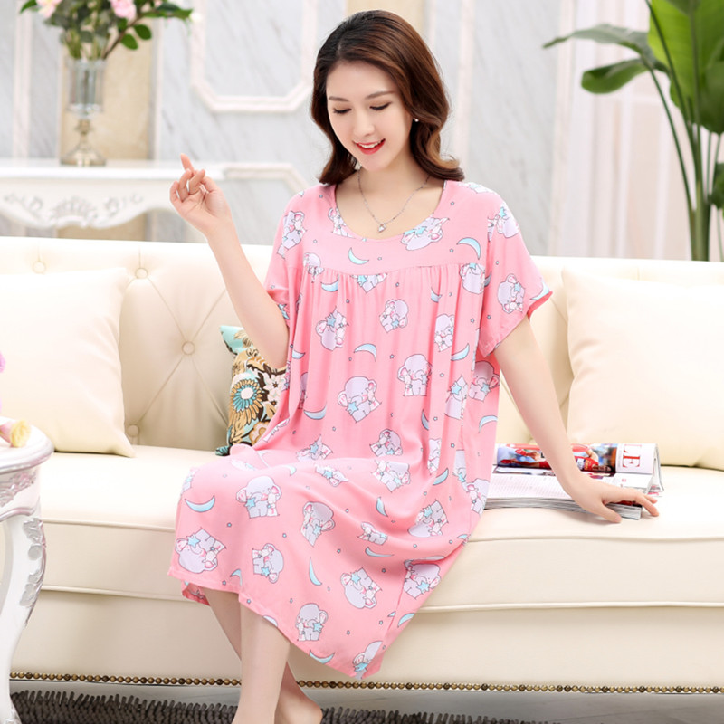 夏女特大码棉绸短袖睡裙人造棉加肥加大胖MM 200斤睡衣孕妇家居服