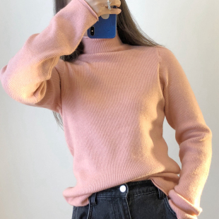 针织衫 2025春秋季 宽松高领毛衣女洋气内搭打底衫 爆款 绿色上衣 新款