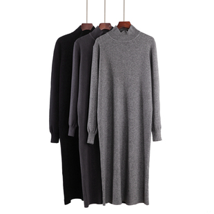 2025秋冬韩版半高领打底毛衣裙长款过膝很仙的宽松慵懒加厚连衣裙