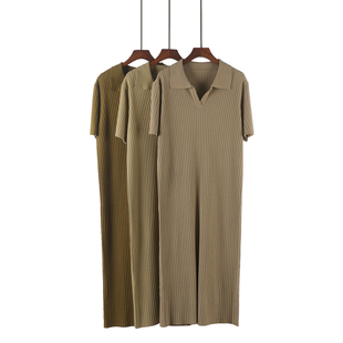 2025秋季新款polo翻领过膝针织连衣裙女宽松气质网红中长款毛衣裙