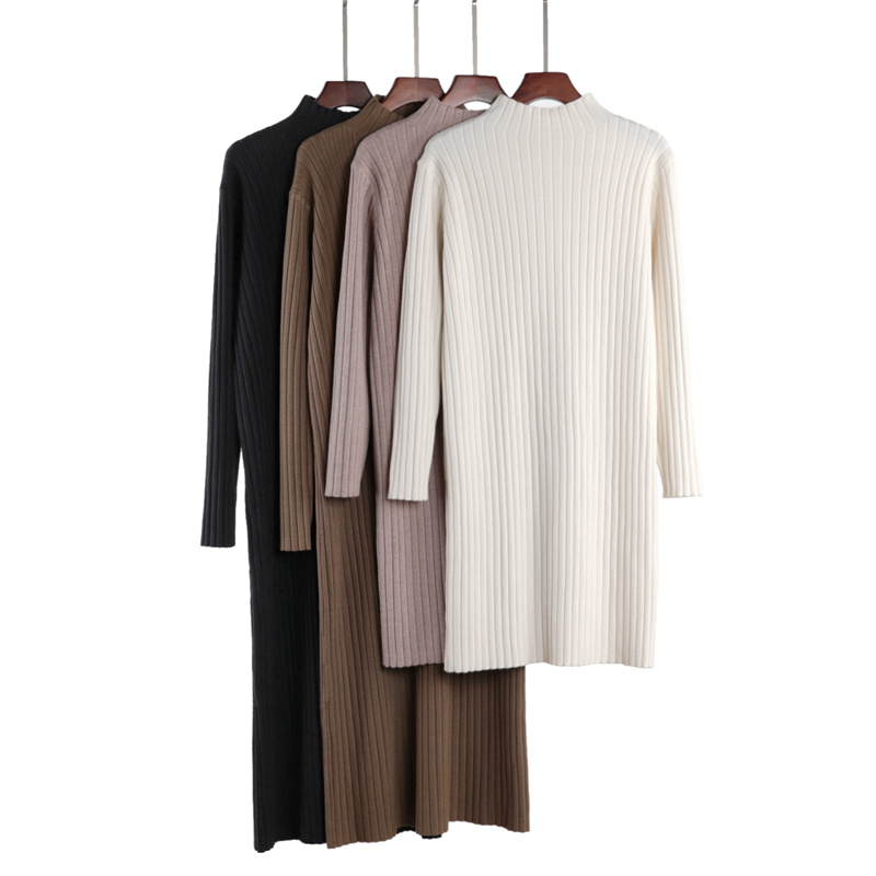 配大衣半高领内搭慵懒风针织长裙