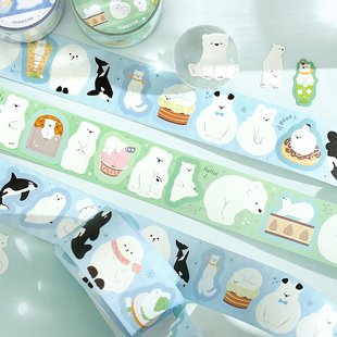 信的恋人 可爱风萌宠企鹅北极熊整卷合成纸模切胶带极地来信系列手账素材纸海洋动物胶贴圆滚滚少女新贴纸