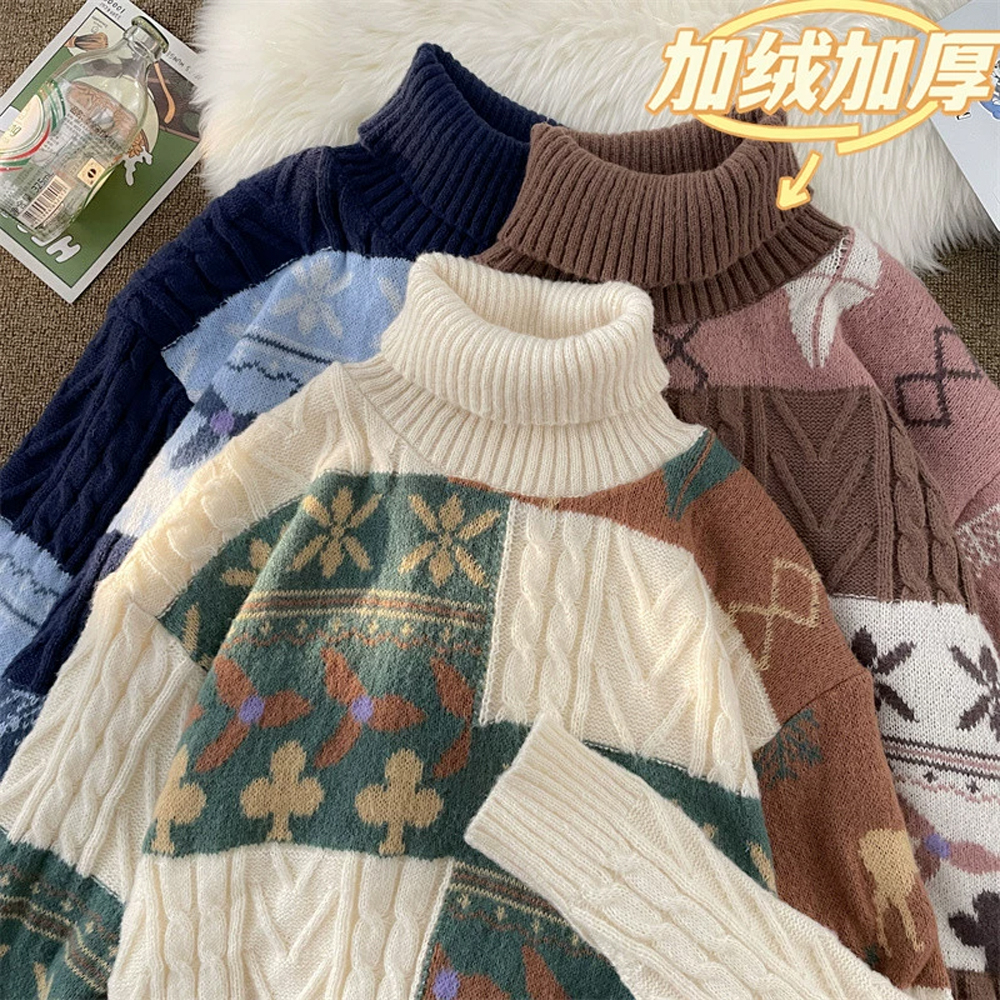 圣诞复古高领麻花宽松加厚毛衣男