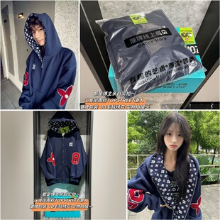 潮牌包装美式四叶草男女款宽松百搭开衫拉链连帽卫衣秋冬加绒外套