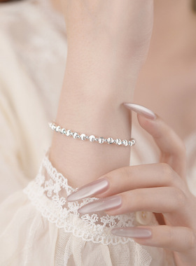 S925纯银冷淡风精致猫眼珠手链 女轻奢小众设计 弹力绳手串银色