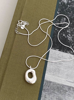 S925纯银不规则镂空椭圆项链女 简约几何设计吊坠 通勤百搭锁骨链
