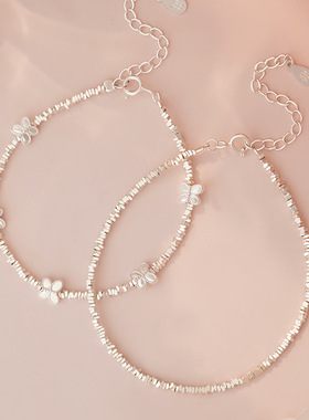 S999足银情侣手链 蝴蝶碎银串珠设计 文艺清新韩风高级感手饰