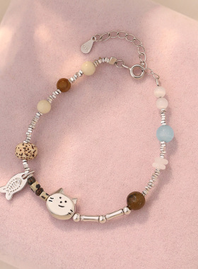 S925纯银小鱼碎银手链女 可爱甜美个性清新小众设计感手饰