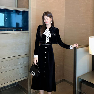 气质收腰假两件长裙D3751A 新款 送腰带法式 连衣裙女2025秋季