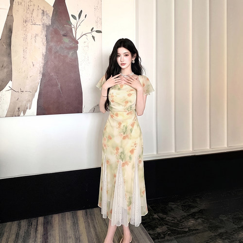 【有里布】夏季法式浪漫风包臀裙收腰显瘦气质鱼尾连衣裙女D9368