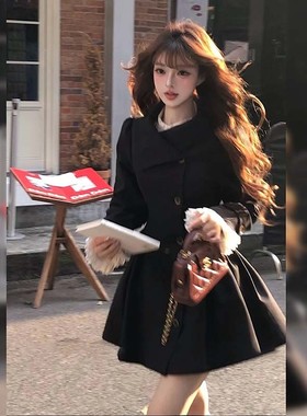 2025秋季新款有里布摩登主义收腰大裙摆风短款掐腰连衣裙LJ0133