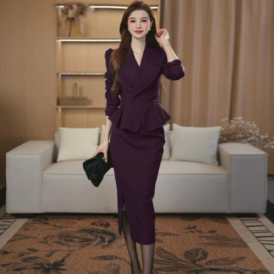 法式女神范修身时尚套装2026秋季新款设计感上衣半裙套装DM0074