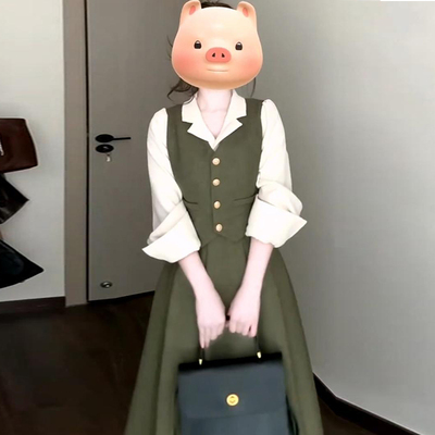 气质穿搭超好看假两件连衣裙2025春秋显瘦长裙今年流行的裙子2901