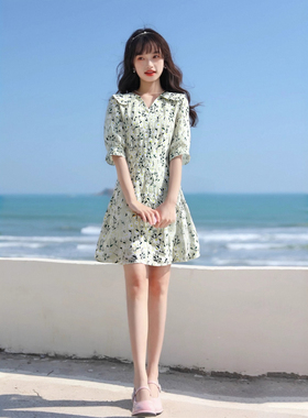 茶歇法式小个子气质初恋裙2025夏温柔风别致收腰碎花连衣裙3234A