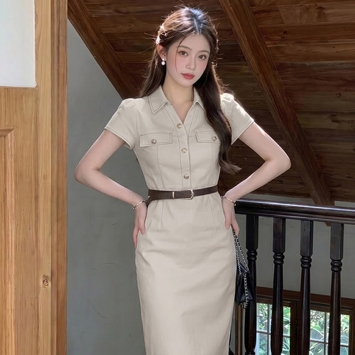 2026夏季新款女千金风简约通勤修身显瘦小个子气质连衣裙 D7821