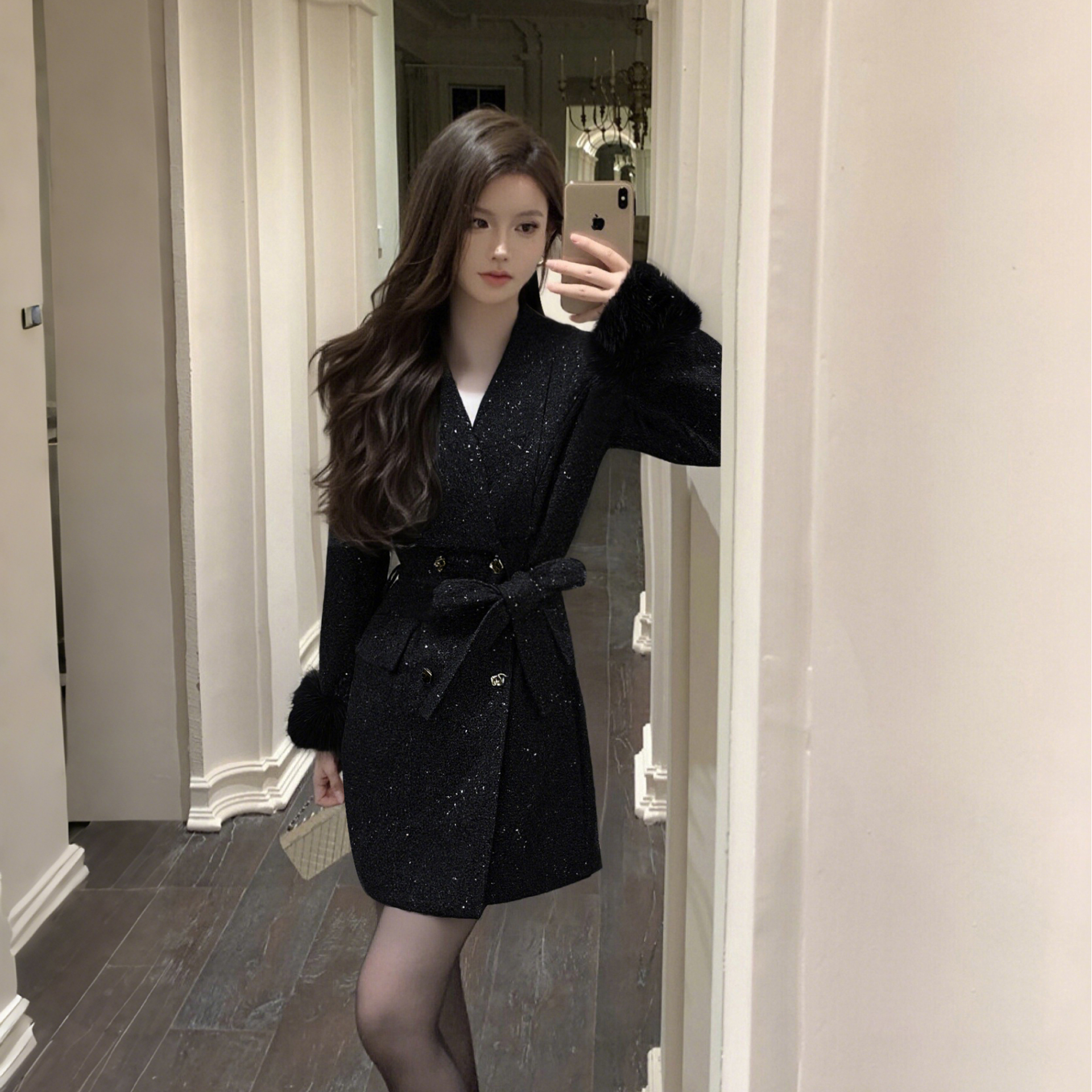 2025秋冬季新款加棉加厚有里布毛呢外套女装显瘦小个子QY0101A