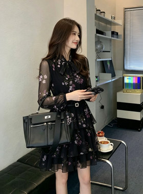 送腰带2026夏季新款女法式收腰碎花连衣裙荷叶边设计感裙子D6704