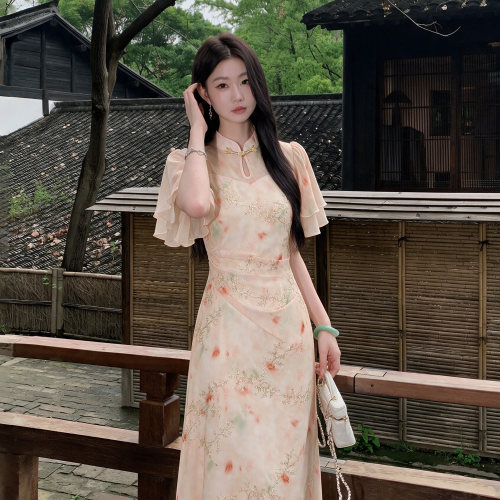 【有里布】2026夏季新款新中式改良旗袍女收腰短袖连衣裙D9567