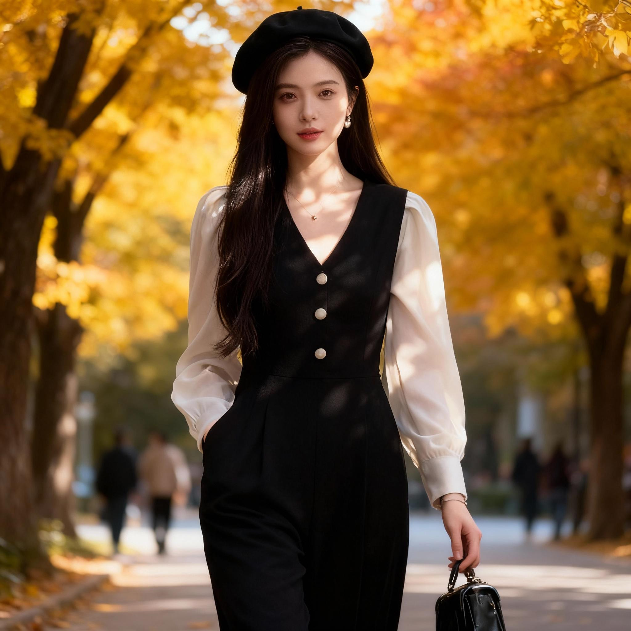 2025春秋季新款垂感黑色连体裤修身显瘦高腰裤子女JT0012