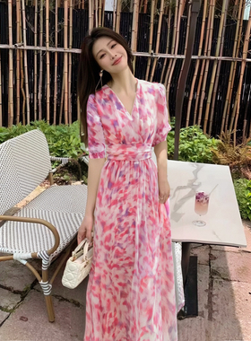 有里布2025夏季新款气质优雅长裙晕染时尚大摆连衣裙女D2067A