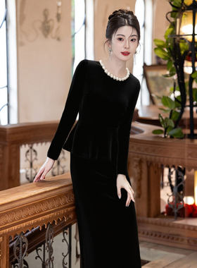 2026春季新款法式高端气质连衣裙年会演出重工礼服裙D4514A