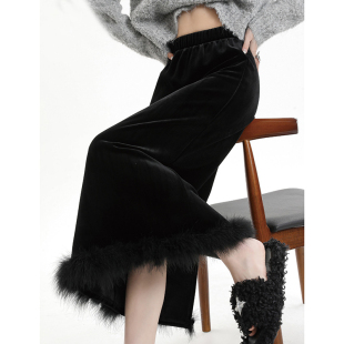 中长款 新款 显瘦显瘦包臀裙子2602 半身裙2025春季 直筒开叉黑色女装