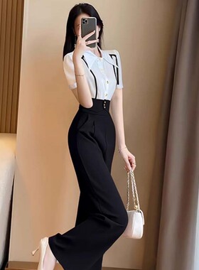2026夏季新款女通勤风高级感垂感显瘦干练时髦阔腿连体裤 D6501