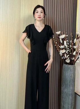 2026夏季女子新款时尚气质通勤修身轻奢显瘦直筒阔腿连体裤D8201