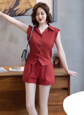 2025夏季新款女装小个子高腰显瘦时尚纯色上衣短裤两件套D1726A