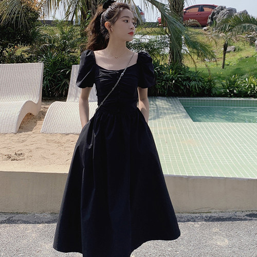 2026夏季新款韩版法式复古桔梗赫本风连衣裙女收腰显瘦长裙子6919