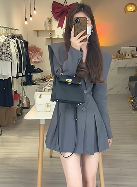 【有里布】拼接领披肩收腰女设计感显瘦小个子高级感连衣裙D0157