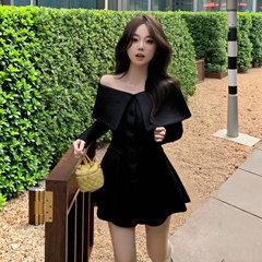 2025秋季新款小众设计感名媛气质法式一字肩西装连衣裙DM0048A