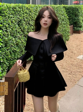2025秋季新款小众设计感名媛气质法式一字肩西装连衣裙DM0048A