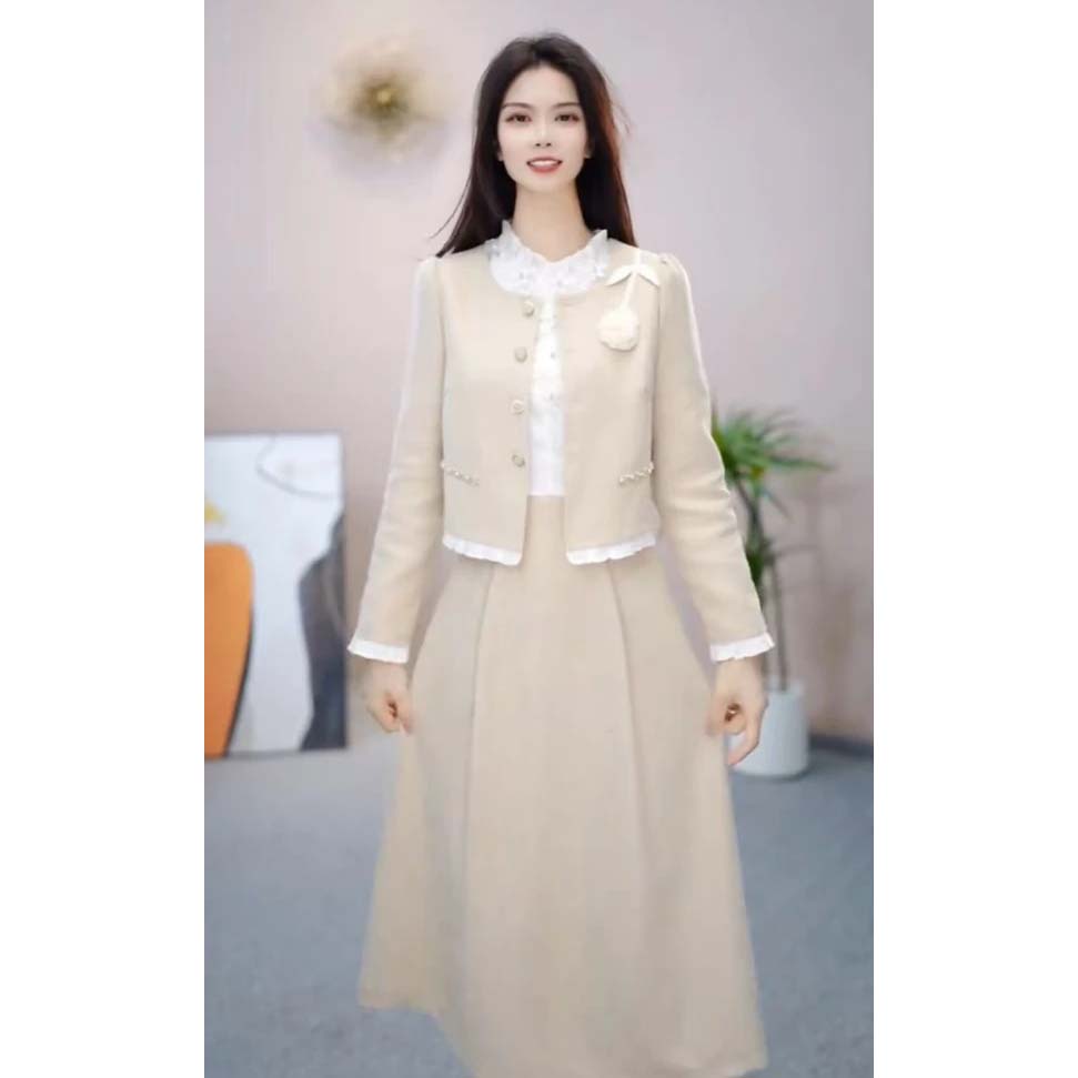 2025秋季新款时尚减龄收腰显瘦外套裙子套装两件套DM0067