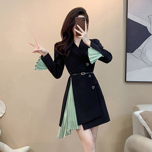 送腰带2026春季 女高级感小众设计裙子法式 职业西装 连衣裙1851 新款