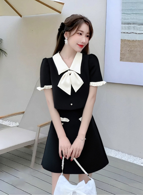 黑色赫本风法式连衣裙夏季2025新款高级感收腰富家千金风D1083A