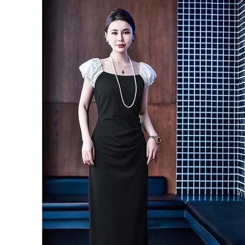 2026夏季新款女装法式收腰连衣裙御姐气质小黑裙显瘦长裙子D5936