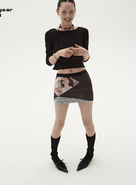 LINY LIBERTY 24SS 原创复古蕾丝照片印花低腰半身a字包臀女短裙