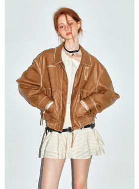 LINY LIBERTY 23SS 设计感美式复古皮衣短外套女休闲宽松夹克