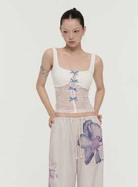 LINY LIBERTY 24SS 纯欲性感白色镂空吊带背心女蕾丝修身短款上衣