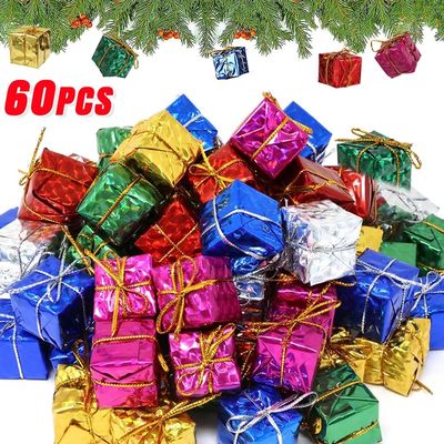 60/6Pcs Christmas Mini Ornaments Foam Gift Boxes Xmas Tree H