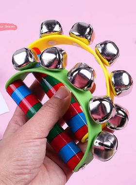 1Pc Children's Wooden Handbell with 5 Jingle Bells Musical I