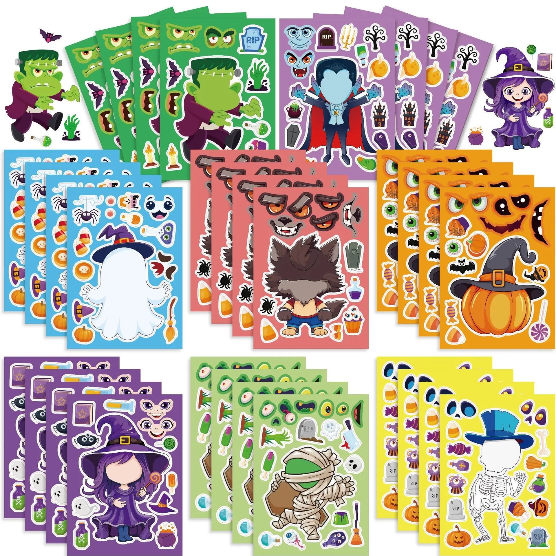 8/16Sheets Cartoon Horror Halloween Puzzle Sticker DIY Phone