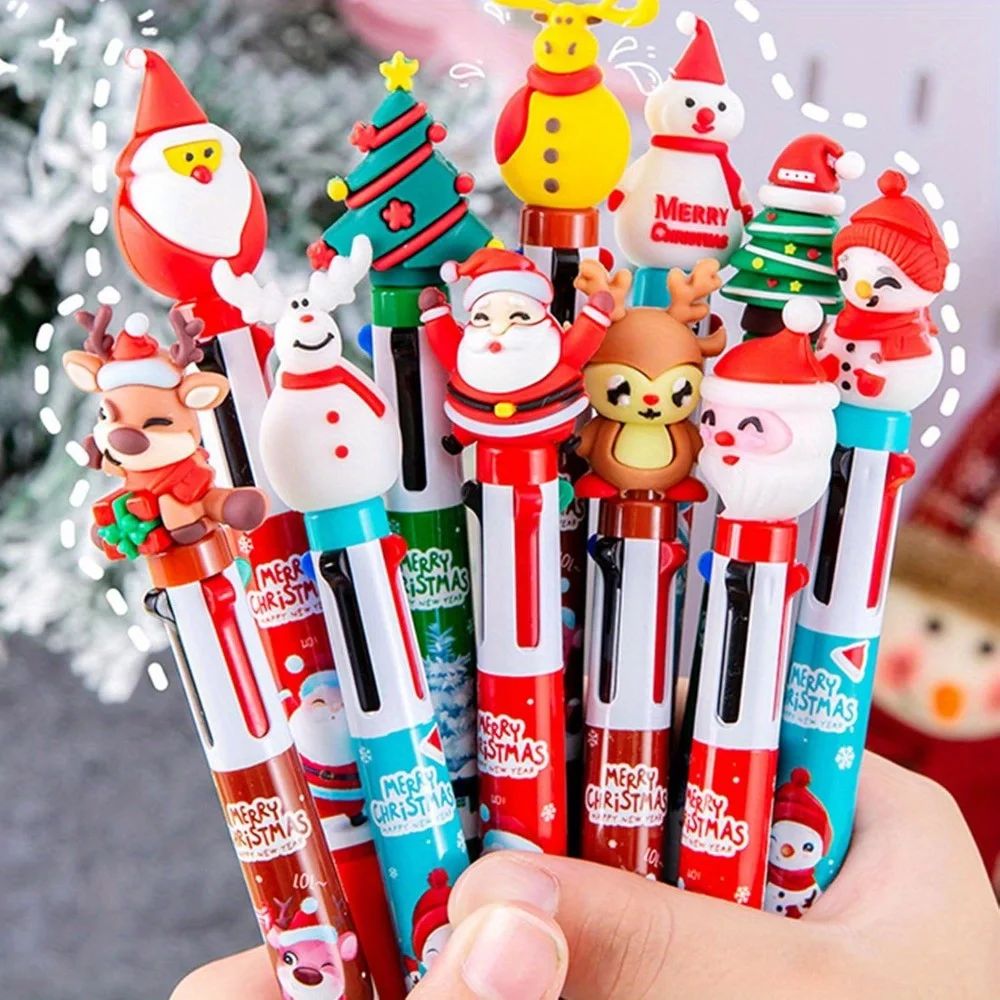 5/10pcs Cartoon Christmas Pens 4in1 4 Color Retractable Colo