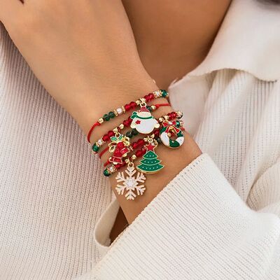 5PCS Christmas Bracelets Enamel Xmas Tree Bell Santa Snowfla