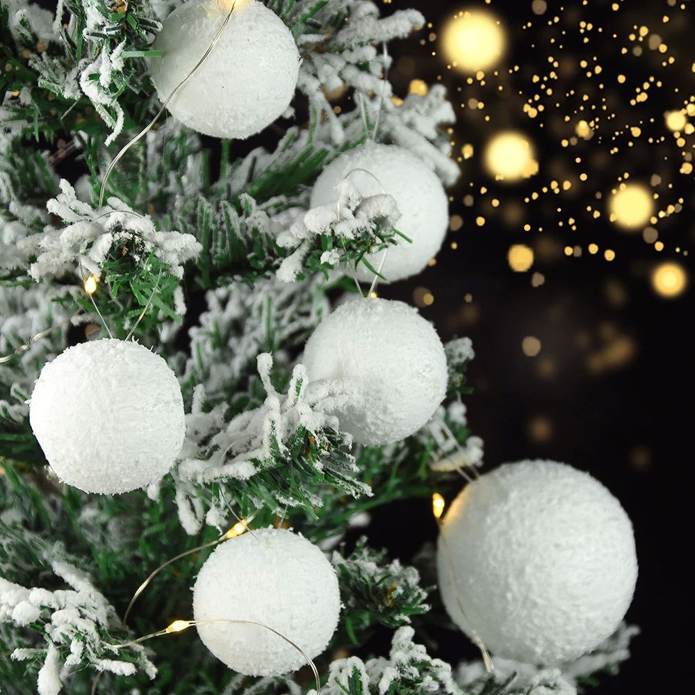 10/8/6/4cm White Christmas Balls Ornament for Tree 6Pcs Shat